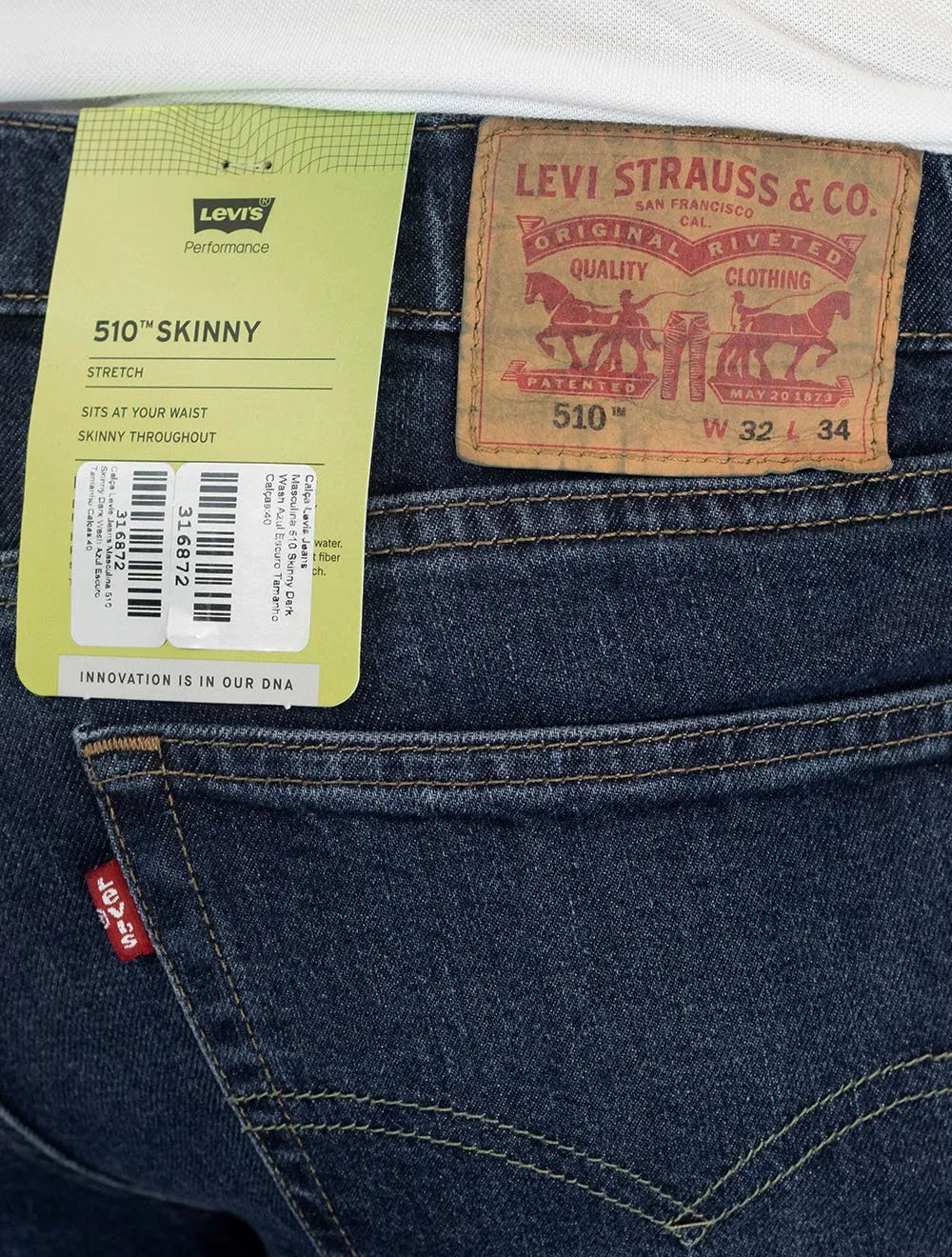 Calça Levis Jeans Masculina 510 Skinny Dark Wash Azul Escuro