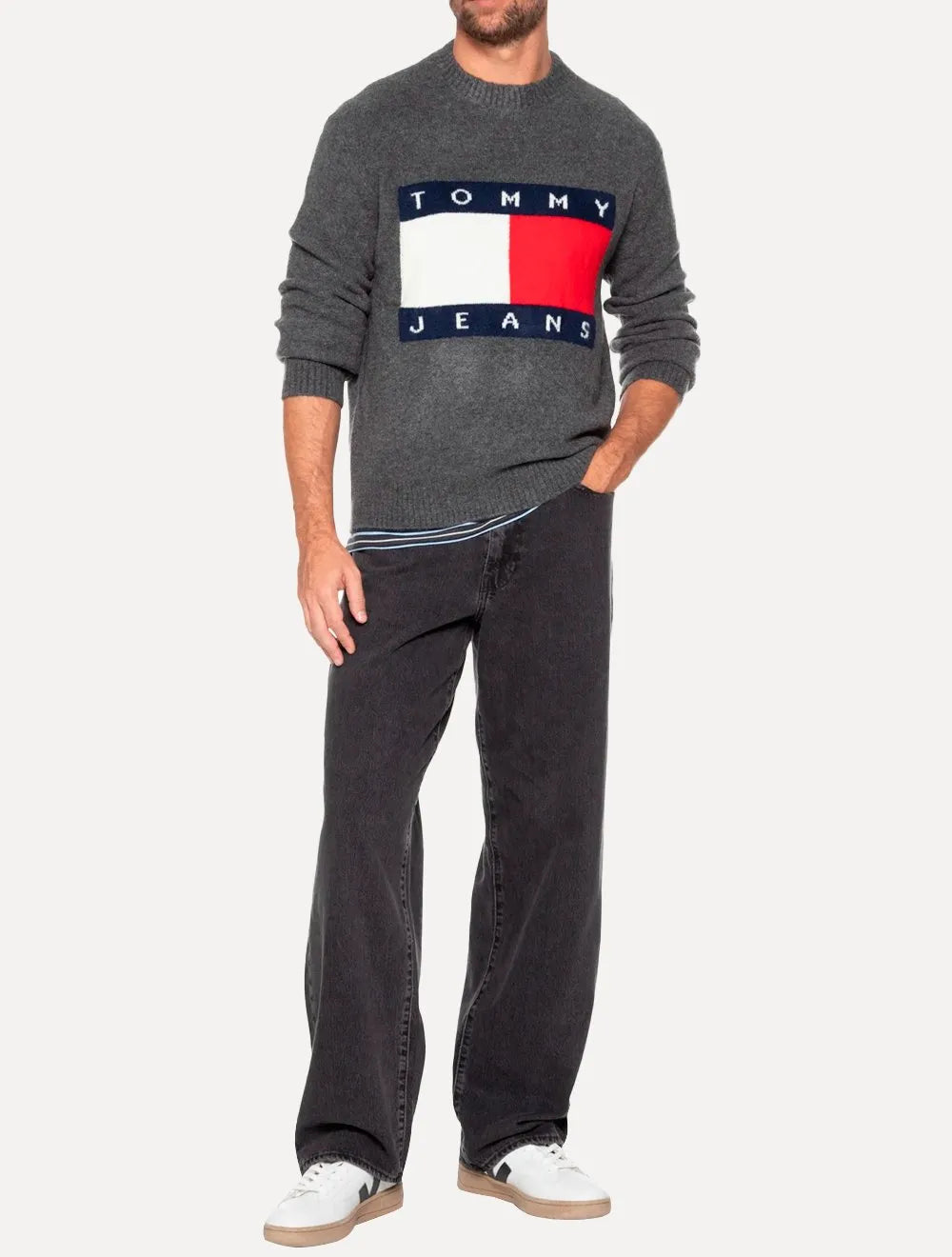 Blusa Tommy Hilfiger Masculina Regular Melange Flag Chumbo