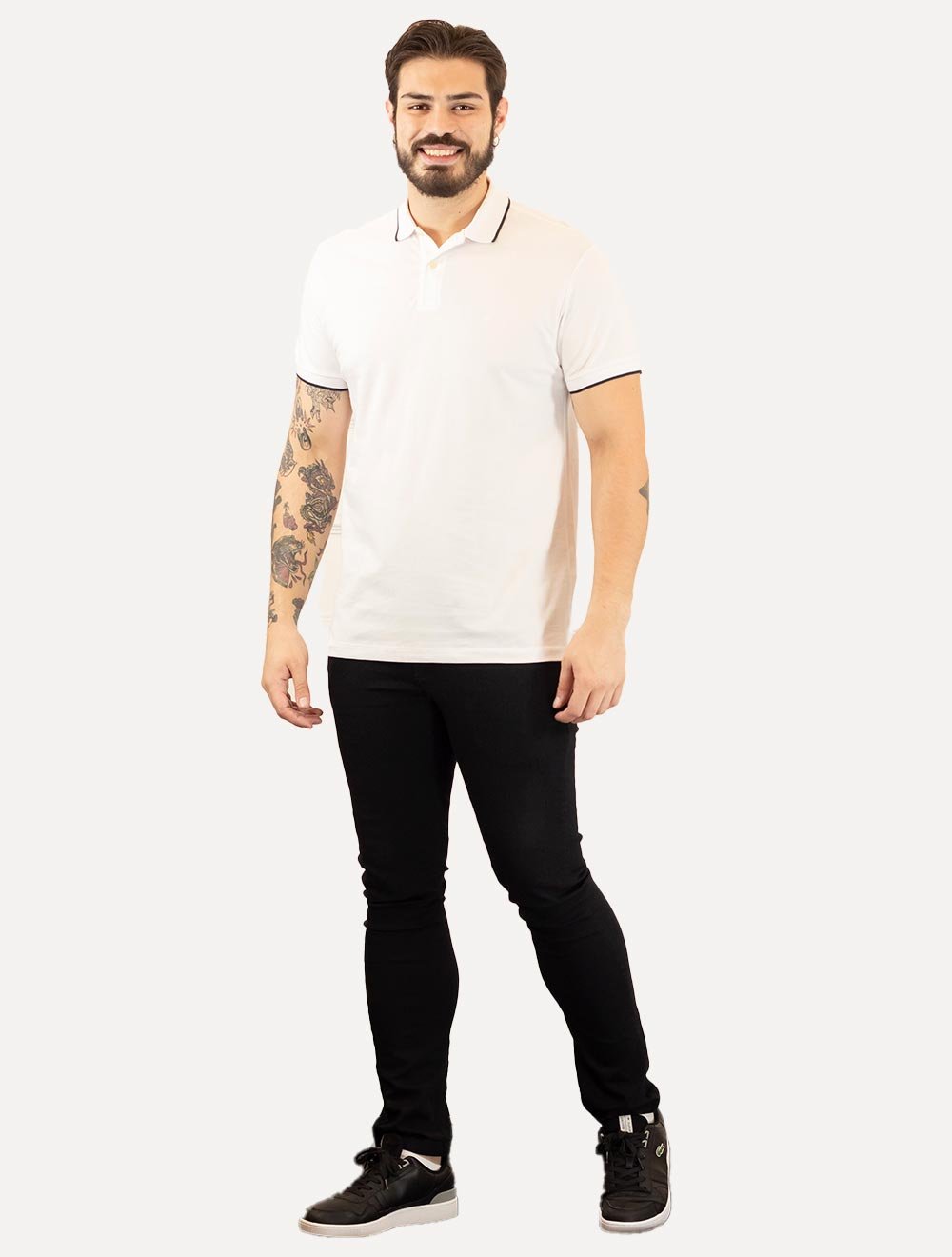 Polo Aramis Masculina Piquet Navy Friso Branca