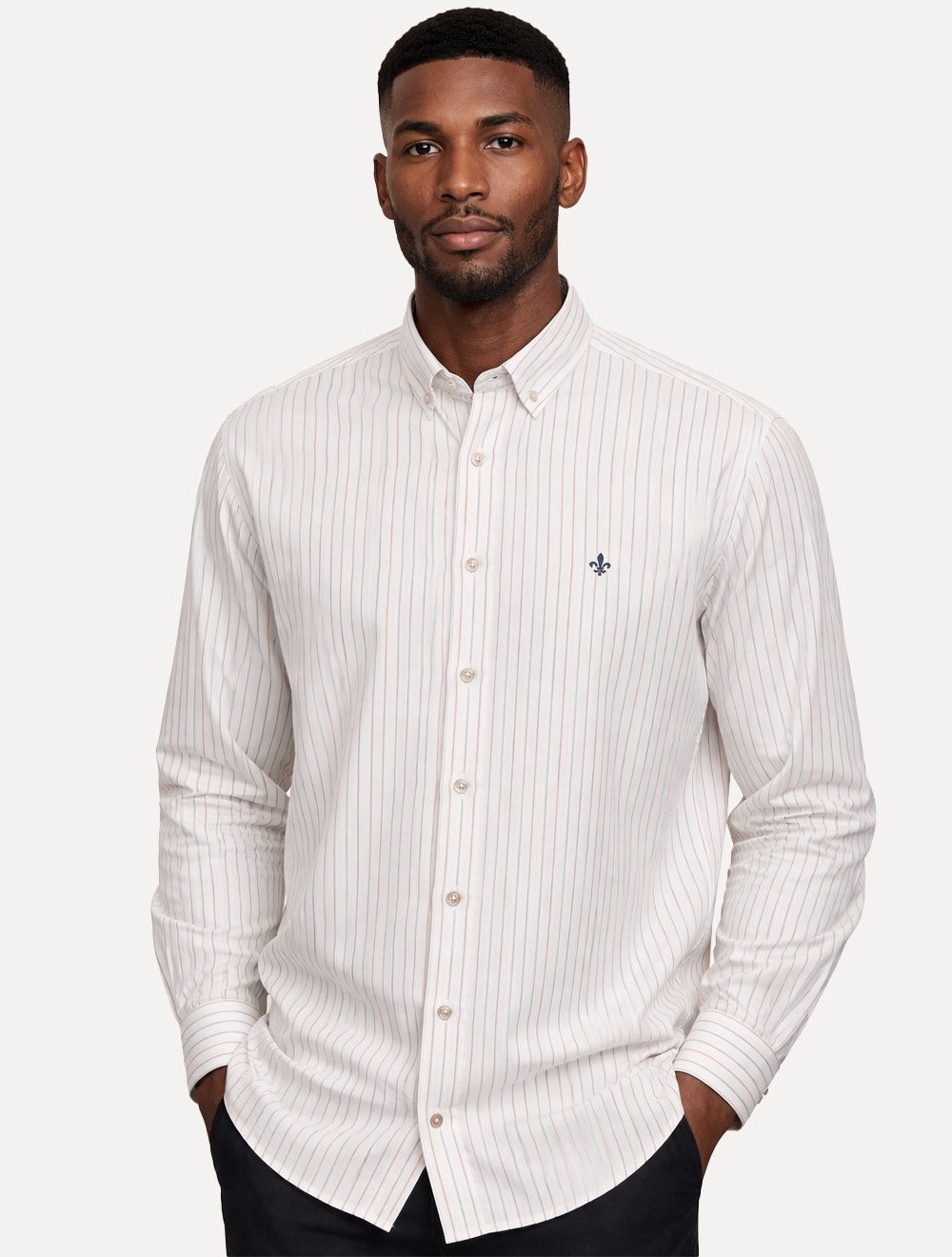 Camisa Dudalina Masculina Comfort Superfine Cotton Oxford Listrada Branca