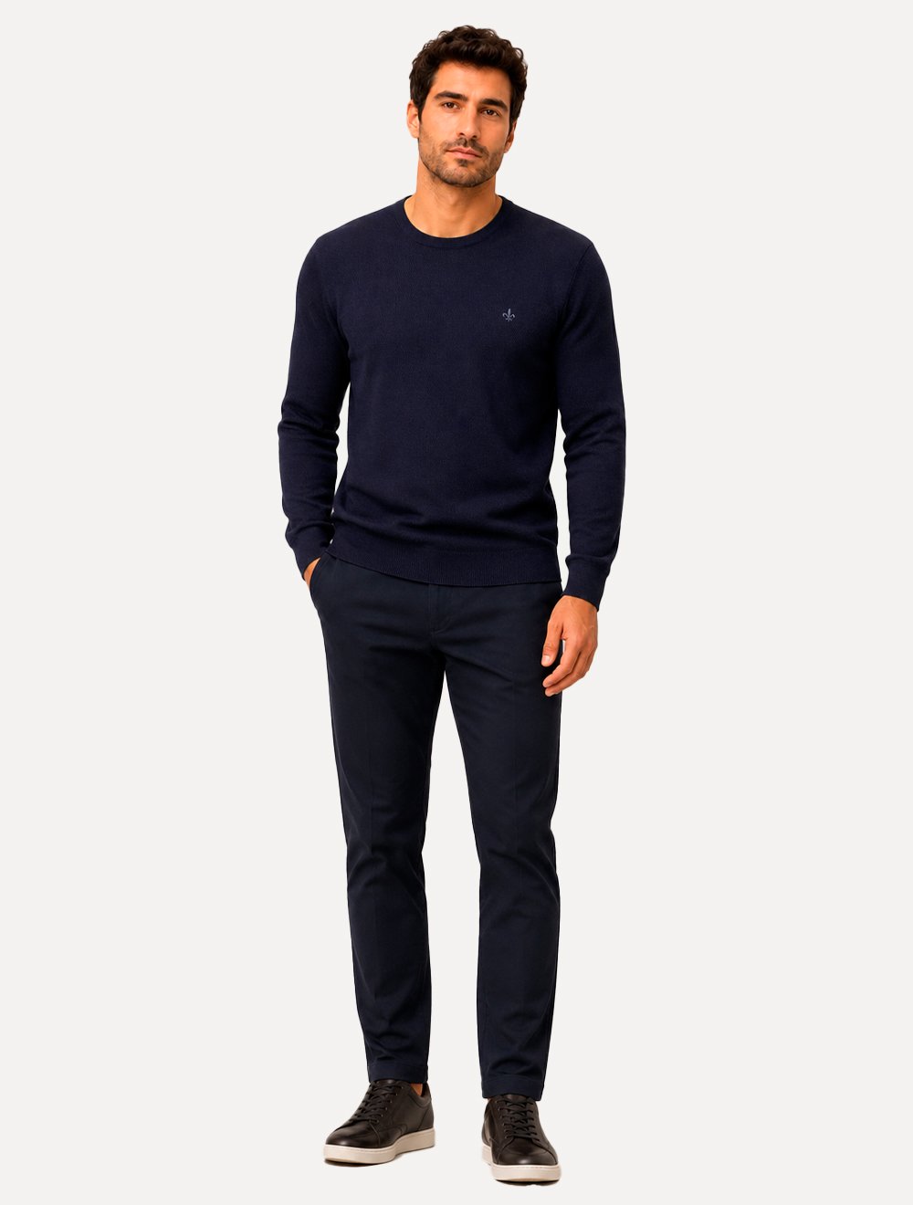 Suéter Dudalina Masculino Tricot Crewneck Textura Azul Marinho
