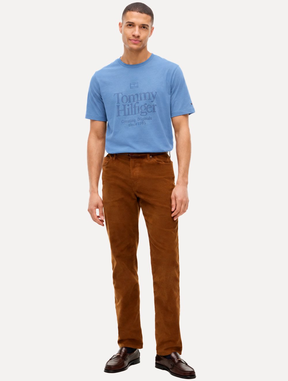 Camiseta Tommy Hilfiger Masculina Graphic Logo Washed Story Azul Claro