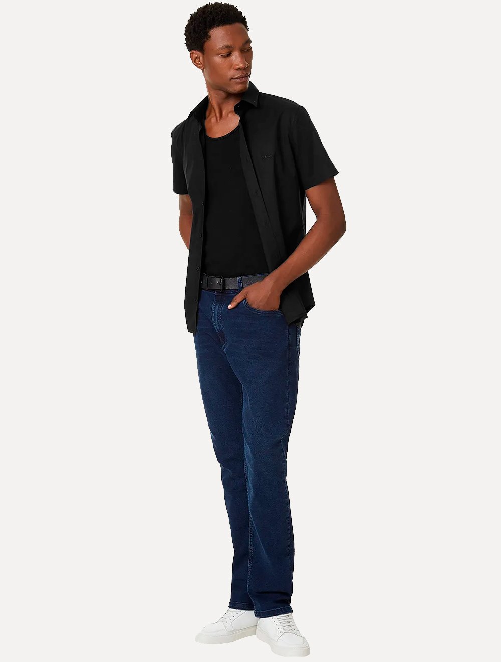 Camisa John John Masculina Manga Curta Slim Logo Preta