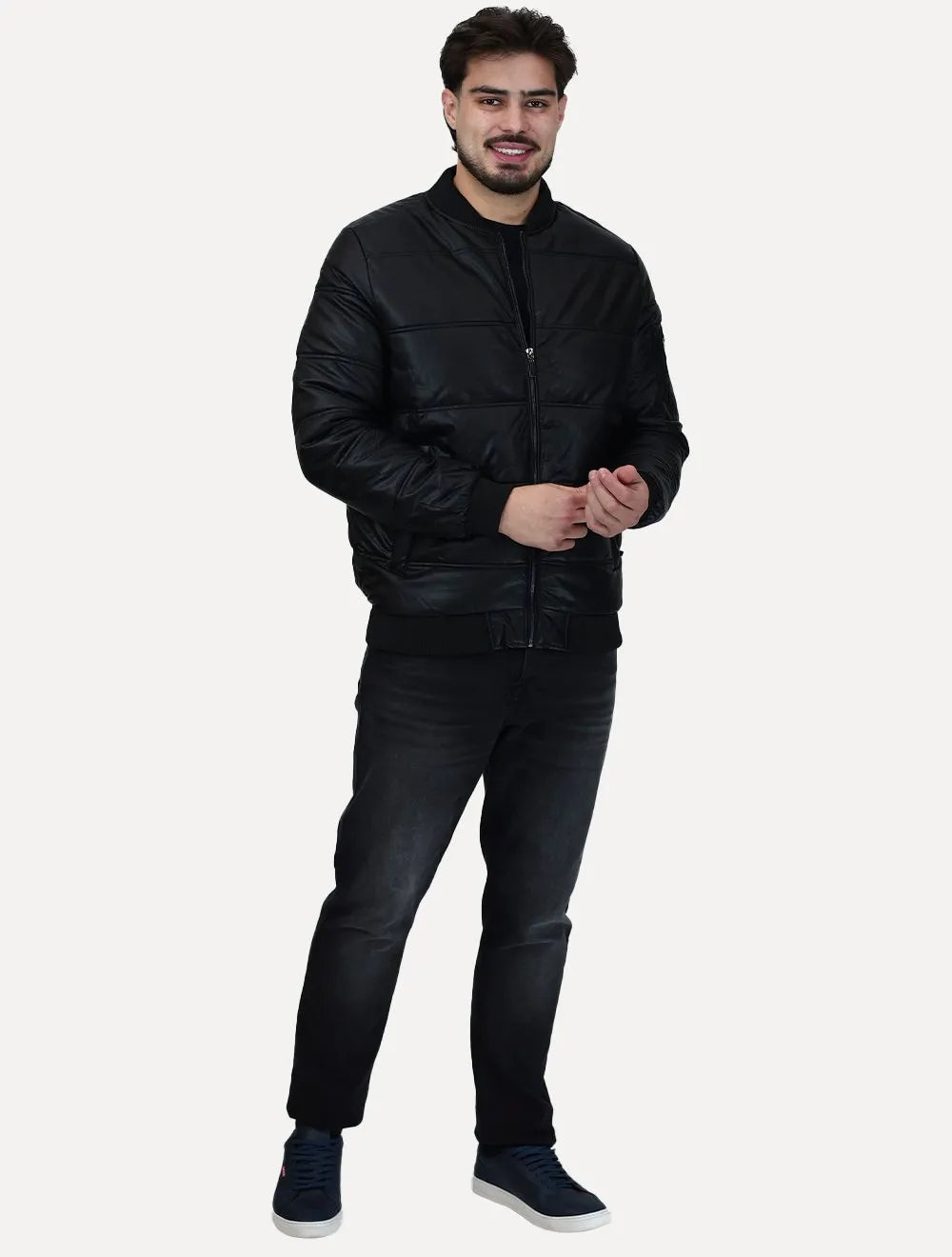 Jaqueta Dixen PU Manga Zíper Frontal Preto