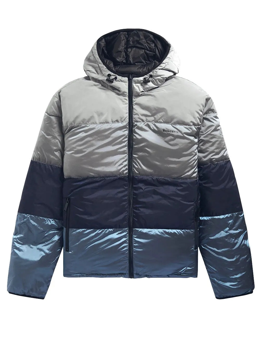 Jaqueta Reserva Masculina Hoodie Double Face Puffer Chumbo Cinza Preta