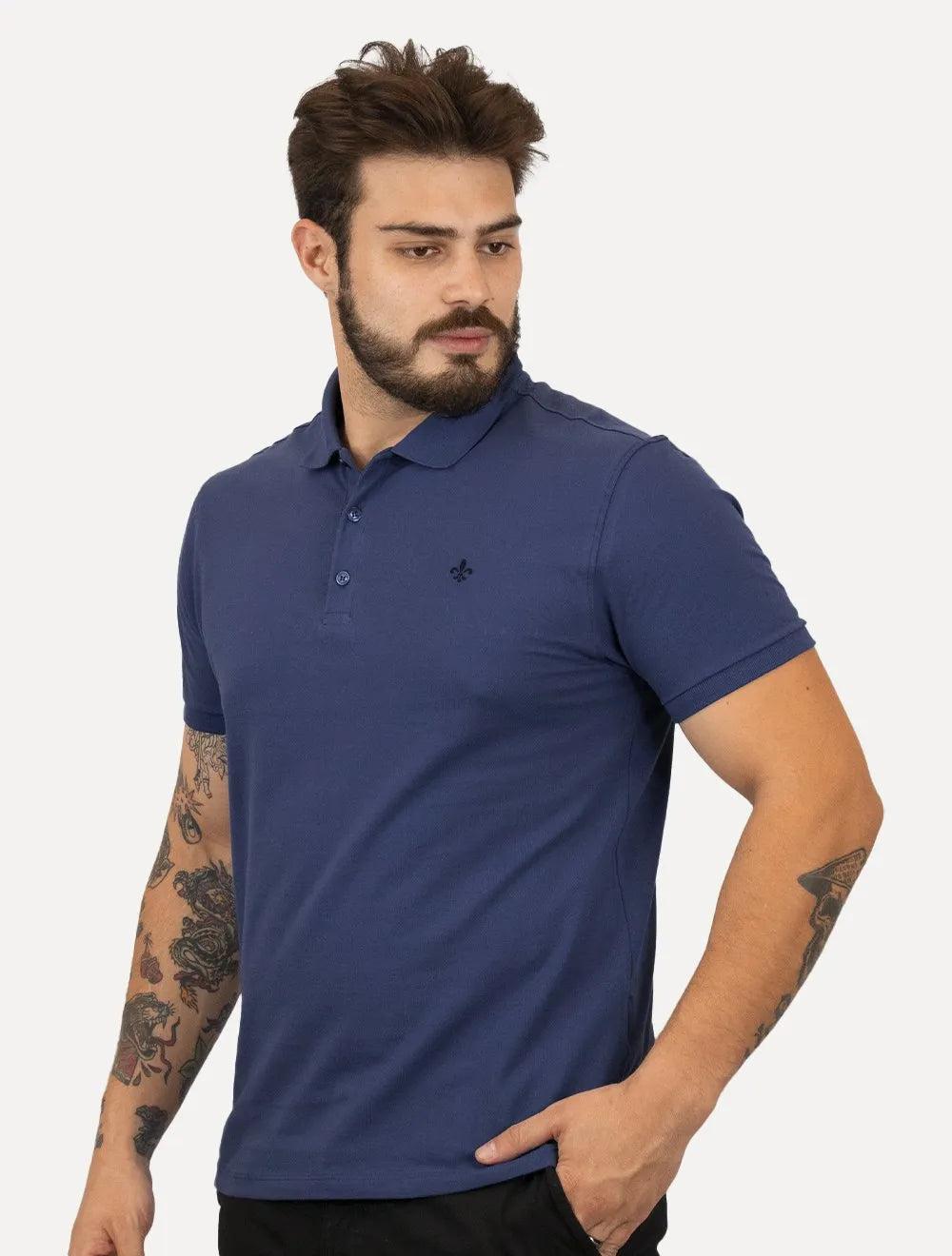 Polo Dudalina Piquet Essentials Cotton Basica Modal Azul Escuro