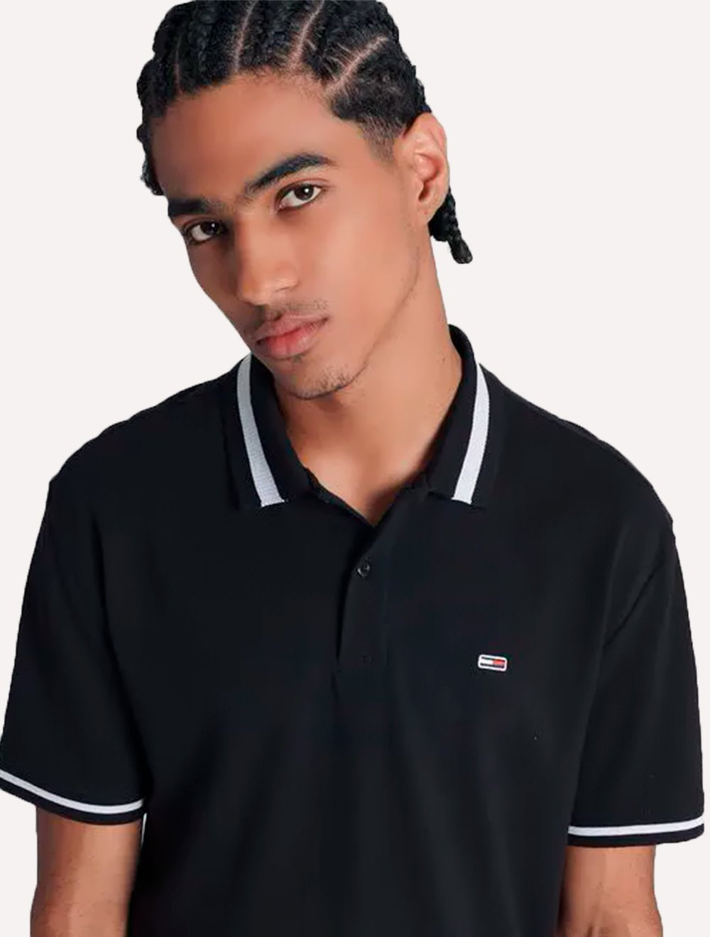 Kit Polos Tommy Jeans | Regular Flag Neck e Tipped Stretch Preta/Branca/Azul Marinho