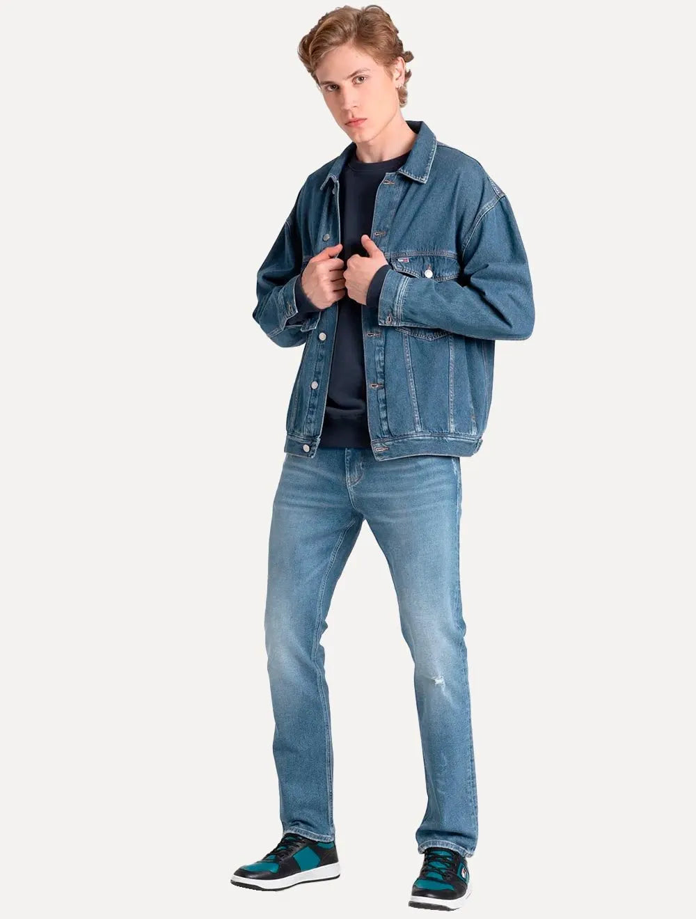 Jaqueta Tommy Jeans Masculina Ryan Trucker Denim Azul Médio