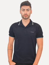 Polo Guess Masculina Piquet Frieze Logo Relief Azul Marinho