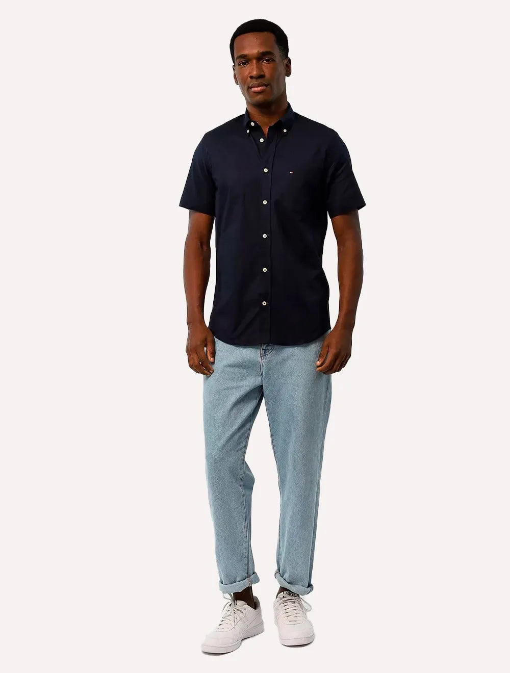 Camisa Tommy Hilfiger Masculina Manga Curta Regular Core Oxford Azul Marinho
