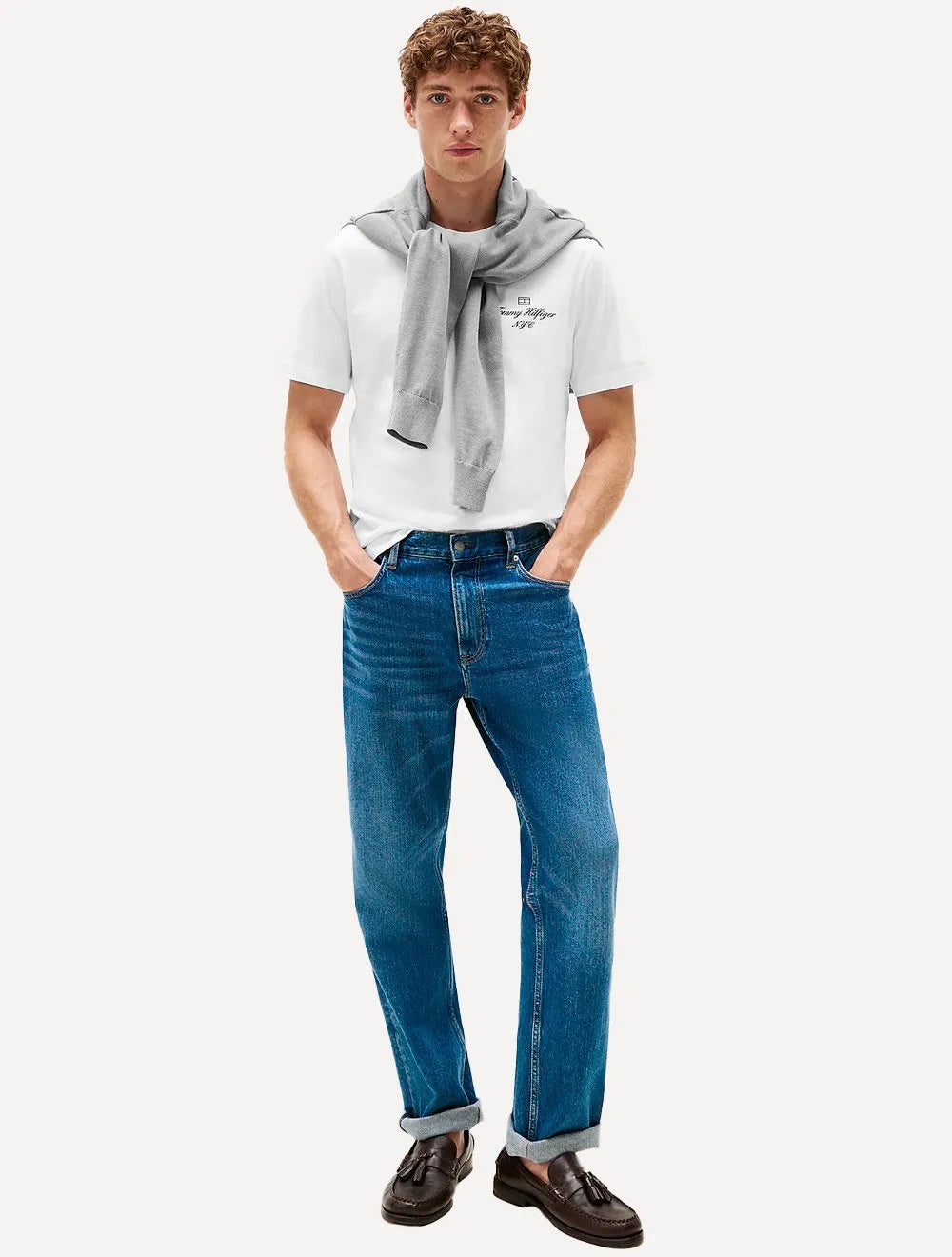 Camiseta Tommy Hilfiger Masculina Outline Flag Script Branca