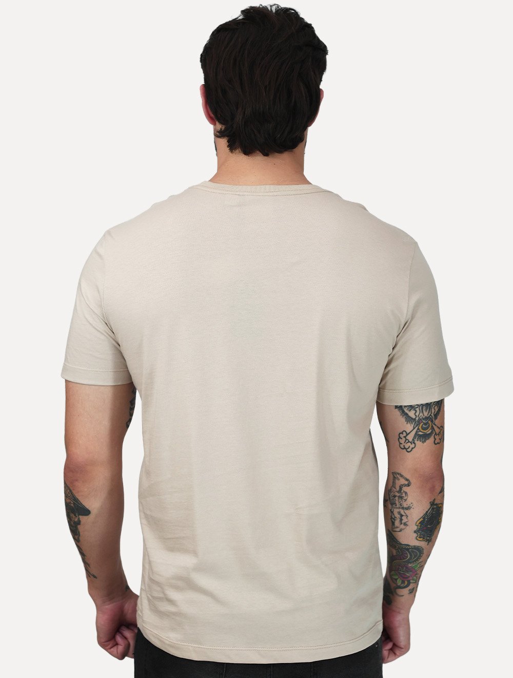 Camiseta Calvin Klein Masculina Egyption Cotton Rubber Patch Cáqui Claro