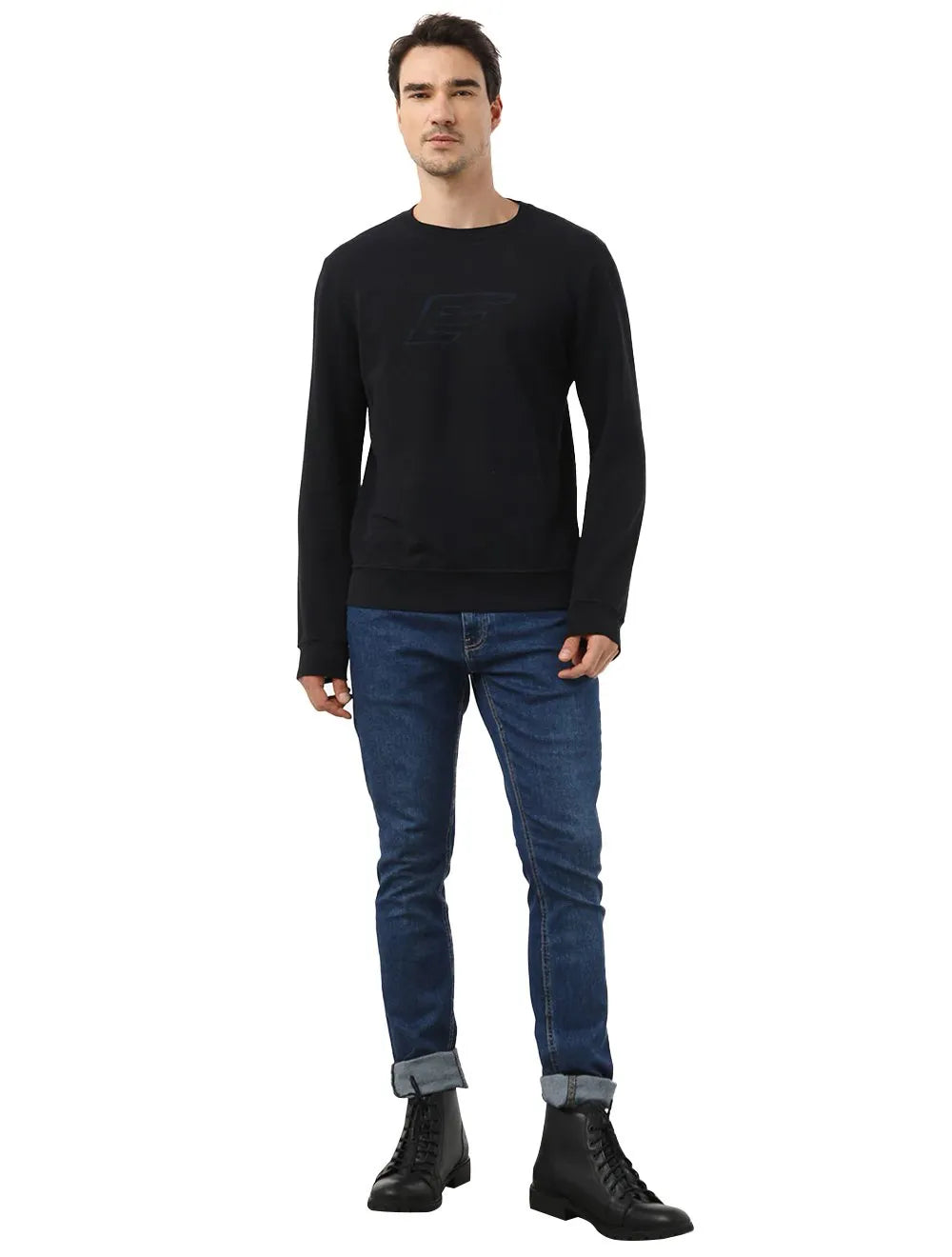 Moletom Ellus Masculino Crewneck Maxi Blu Logo Preto