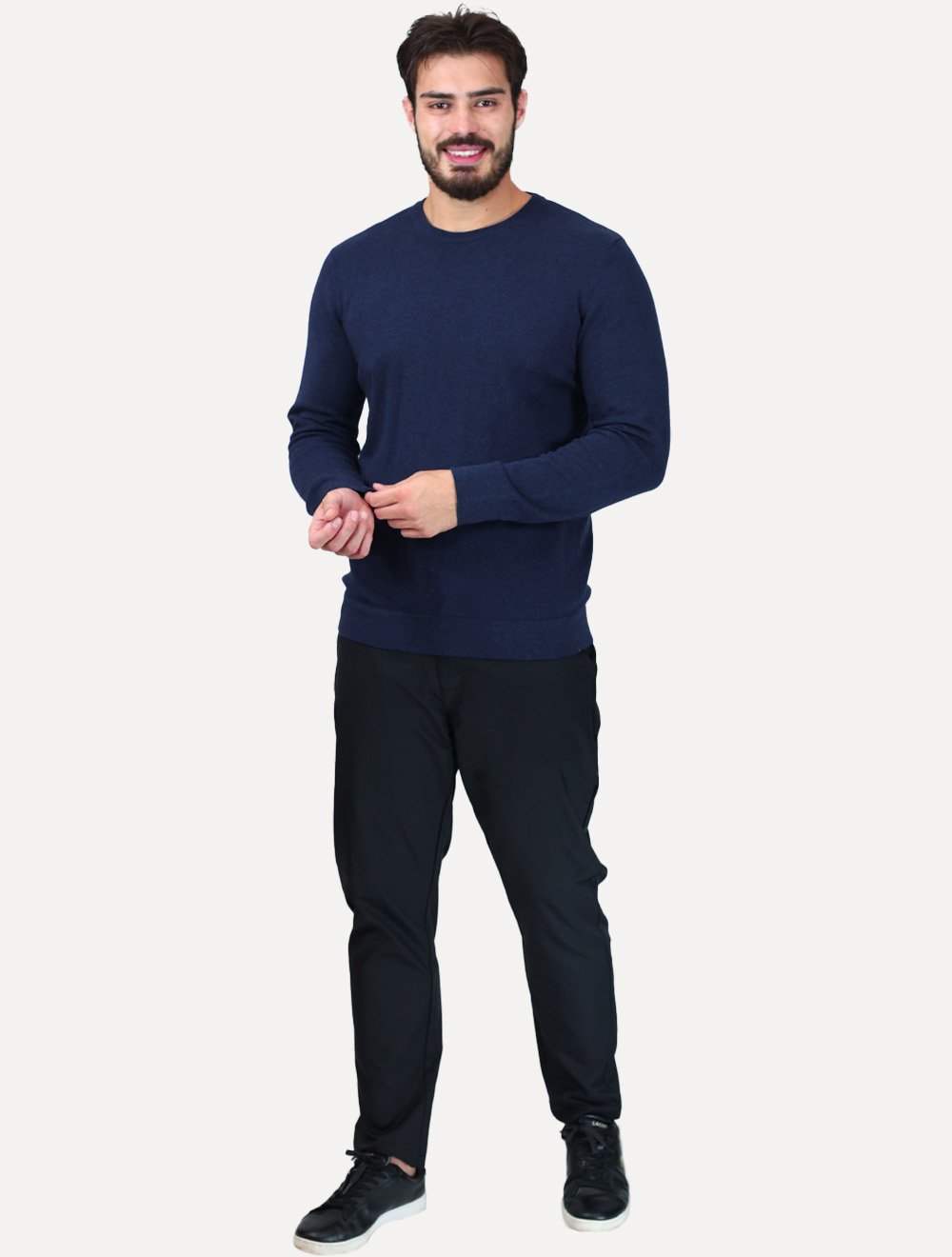 Blusa Aramis Masculina Tricot Gola Careca Azul Marinho
