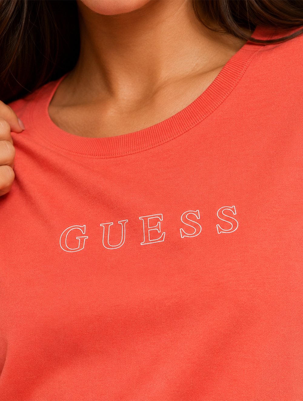 Camiseta Guess Feminina Outline White Logo Laranja