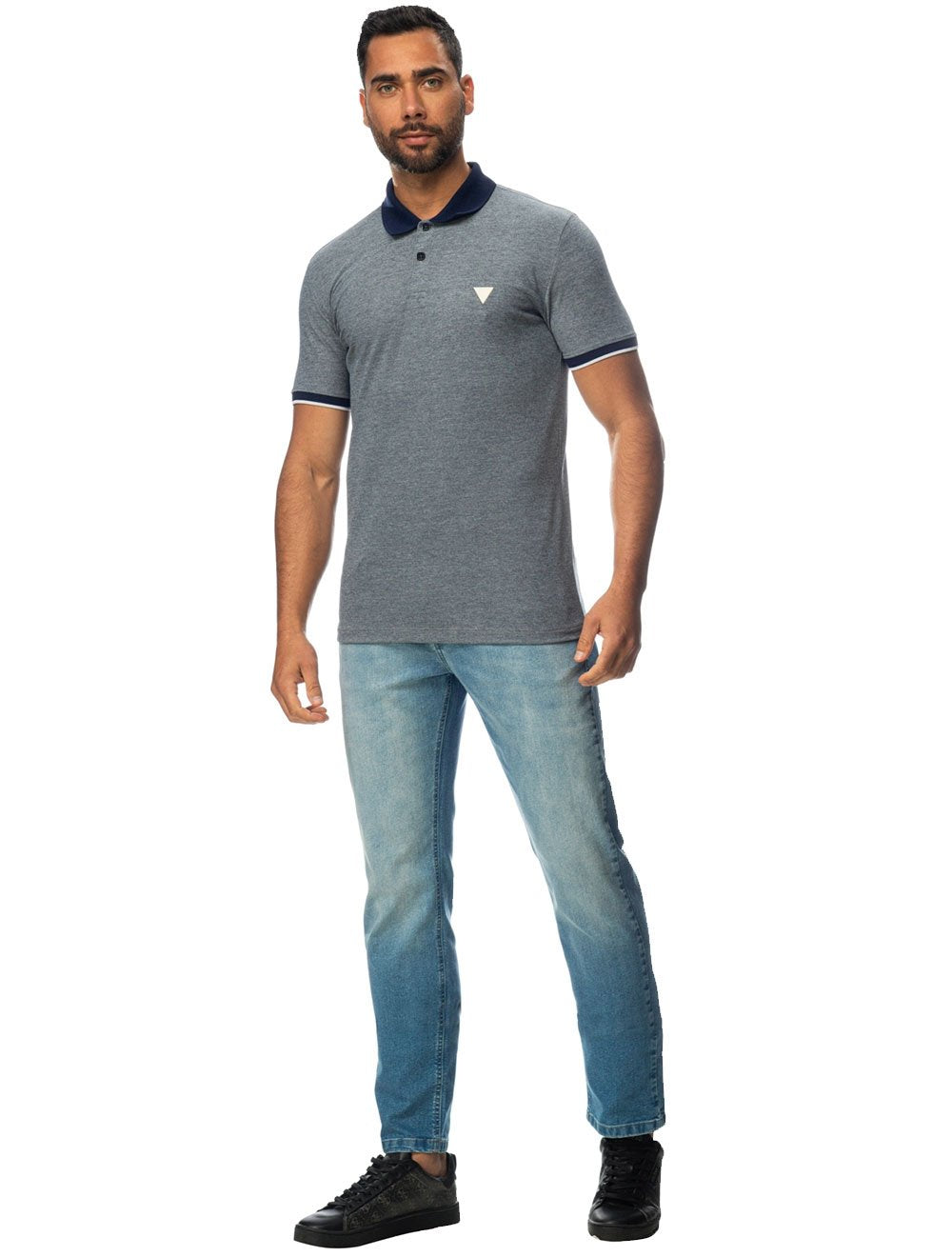 Polo Guess Masculina Piquet Smart Blue Azul Marinho Mescla