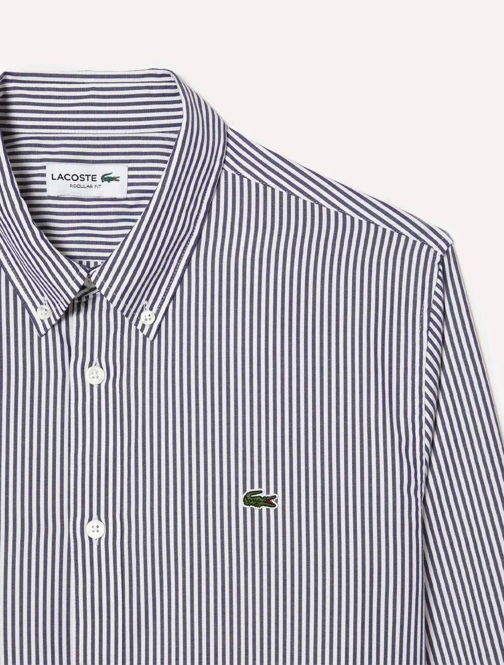Camisa Lacoste Masculina Regular Striped Cotton Azul Marinho/ Branca