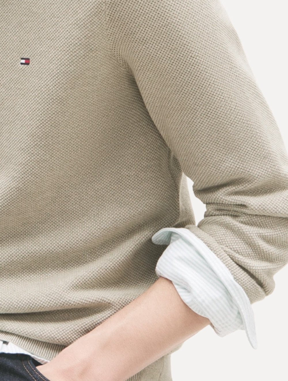 Suéter Tommy Hilfiger Masculino Essential C-Neck Structured Cáqui Mescla