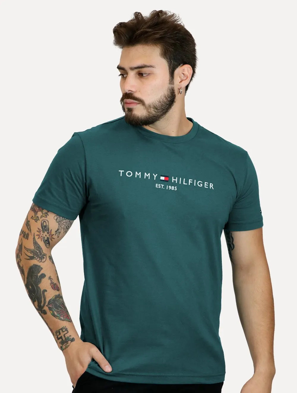 Camiseta Tommy Hilfiger Masculina Core Logo Verde Escuro