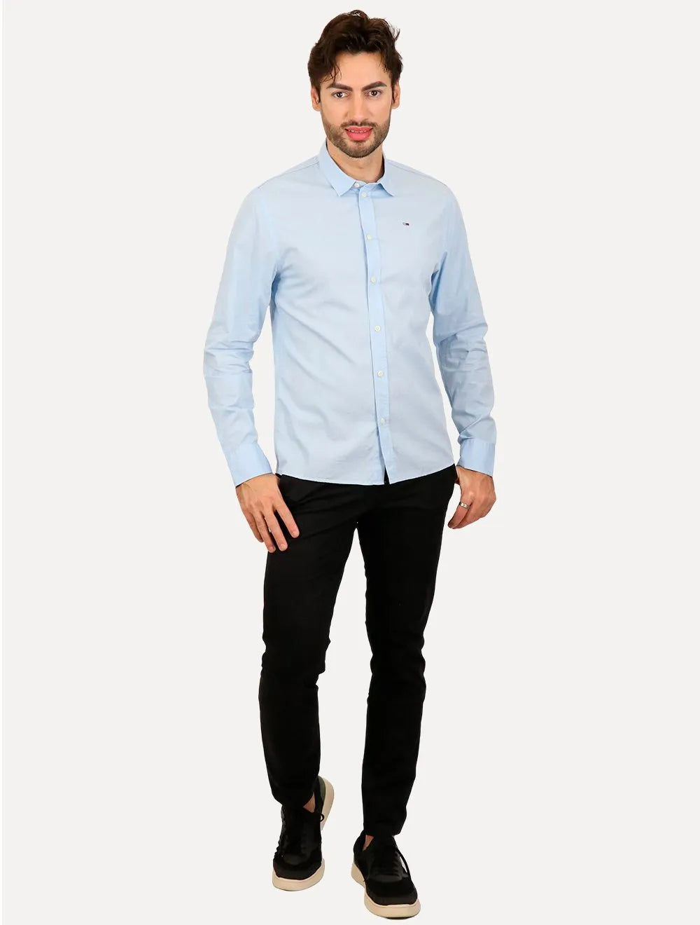 Camisa Tommy Jeans Masculina Slim Original Stretch Azul Claro