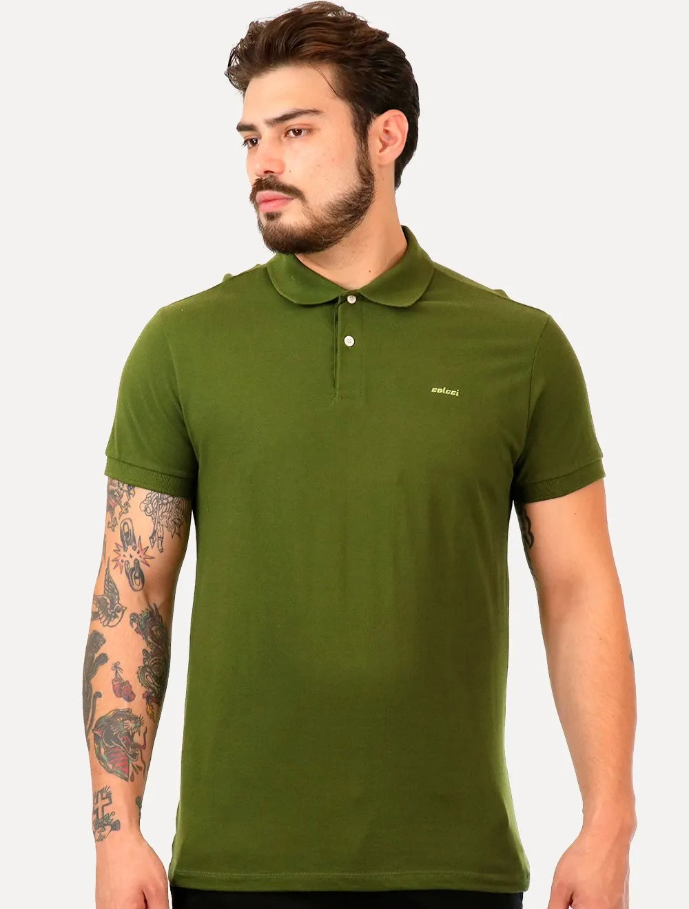 Polo Colcci Masculina Piquet Green Logo Verde Escuro
