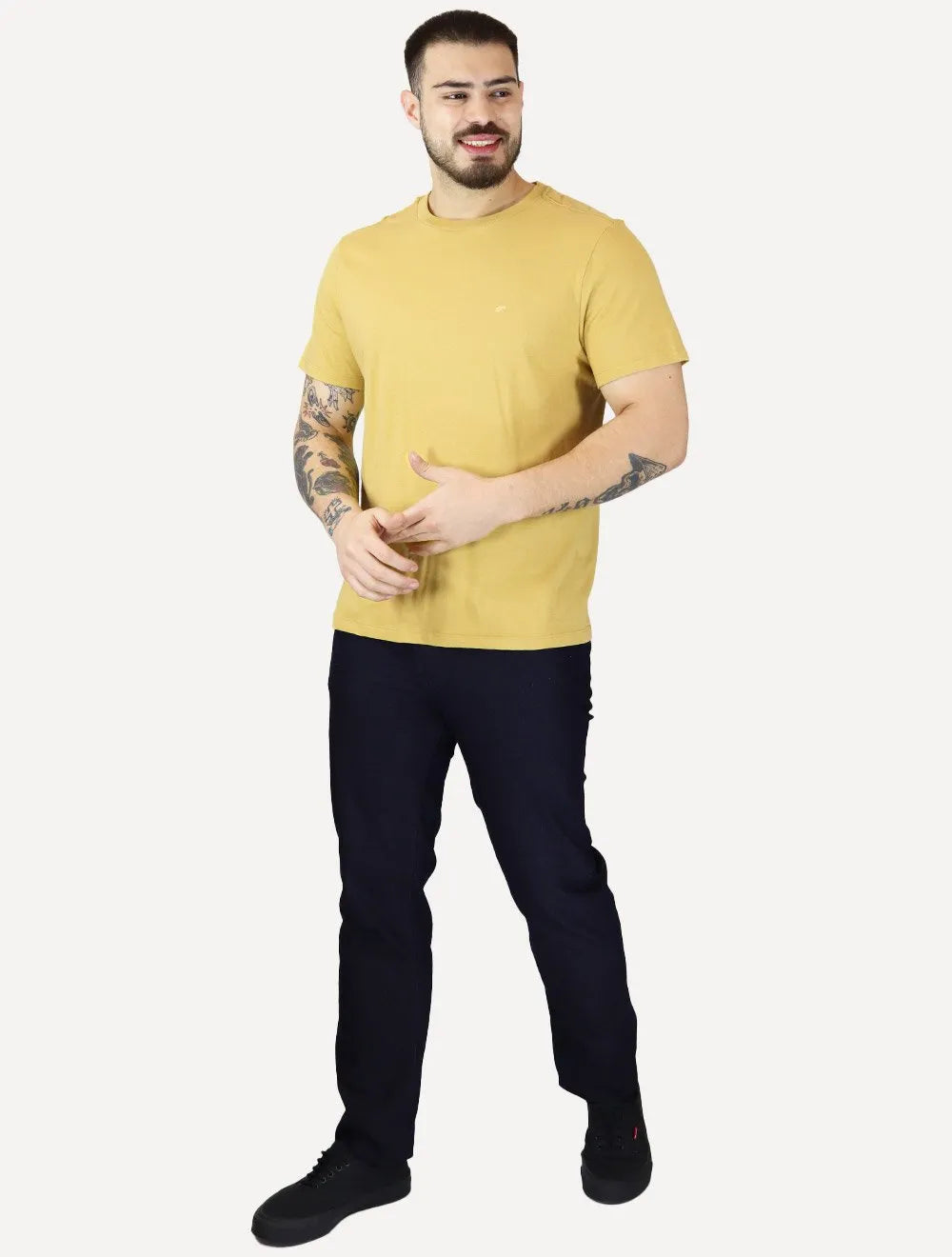 Camiseta Ellus Masculina Cotton Fine Easa Duocolor Mostarda