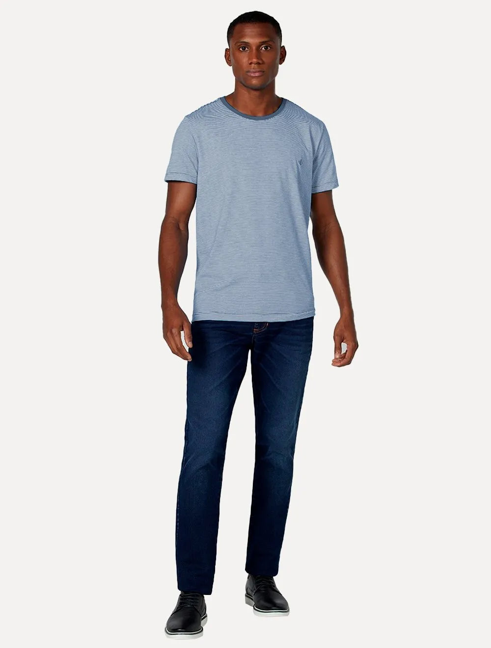 Camiseta Dudalina Masculina Crewneck Listrada Azul Médio