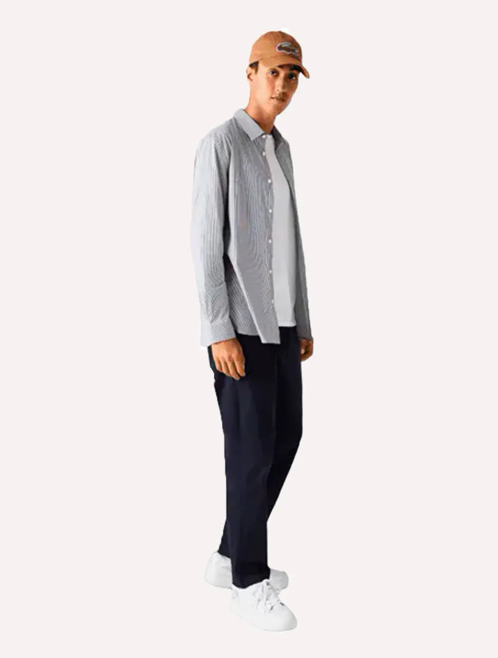 Camisa Lacoste Masculina Slim Fit Popeline Stretch Striped Preta
