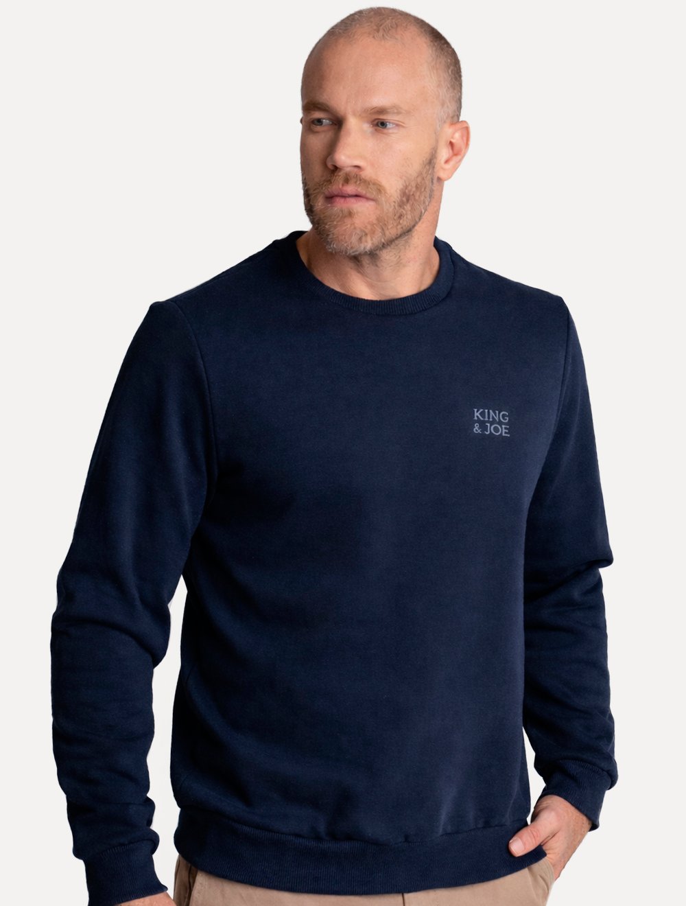 Blusão King & Joe Masculino Moletom Crewneck Logo Peito Azul Marinho
