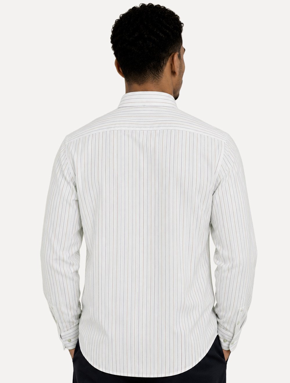 Camisa Dudalina Masculina Slim Slub Cotton Flame Listras Branca