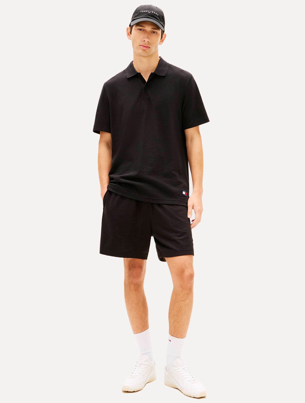 Camisa Polo Tommy Jeans Masculina Regular Waffle Texture Preta
