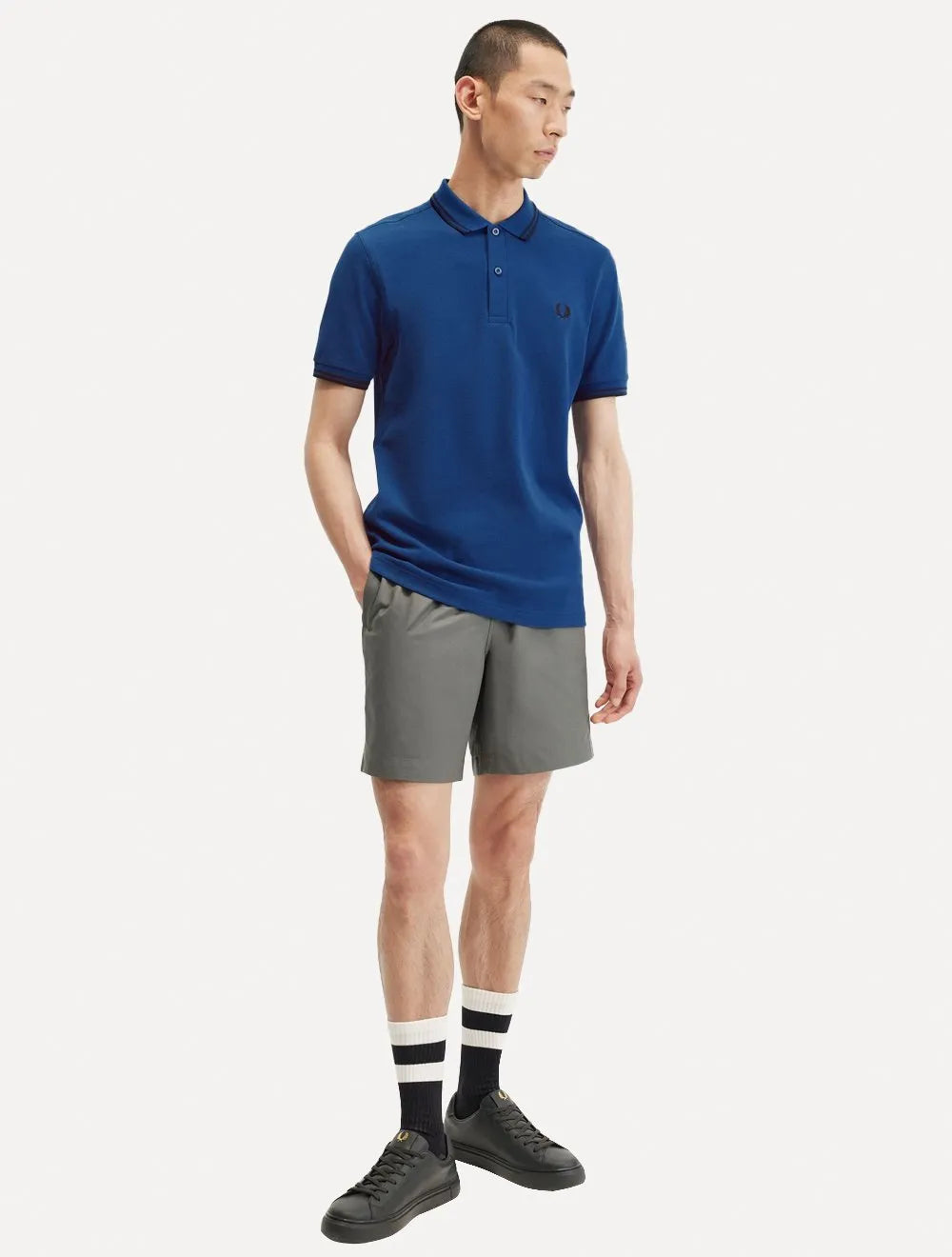 Polo Fred Perry Masculina Piquet Regular Black Twin Tipped Azul