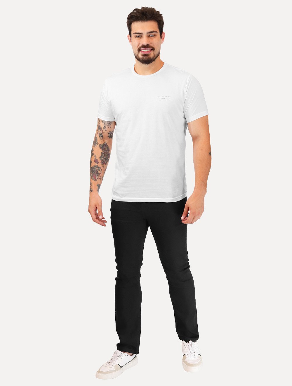Camiseta King & Joe Masculina Pima Touch Logo Peito Branca