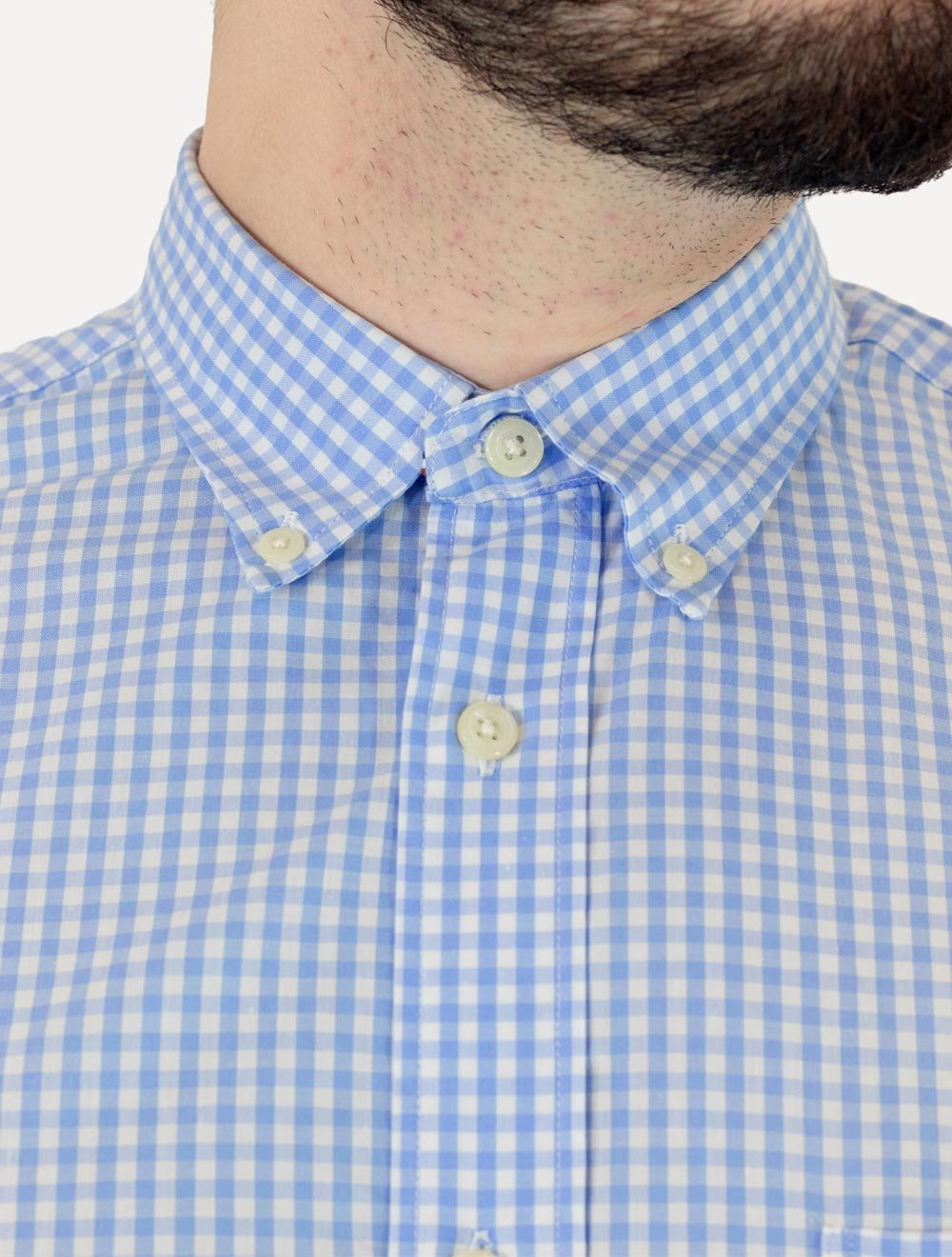 Camisa Tommy Hilfiger Masculina Manga Curta Pocket Gingham Azul Claro