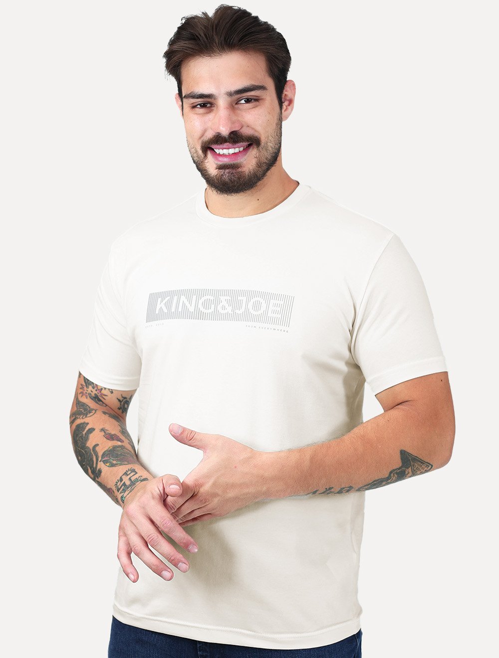 Camiseta King & Joe Masculina Premium Cotton Flex Estampada Off White