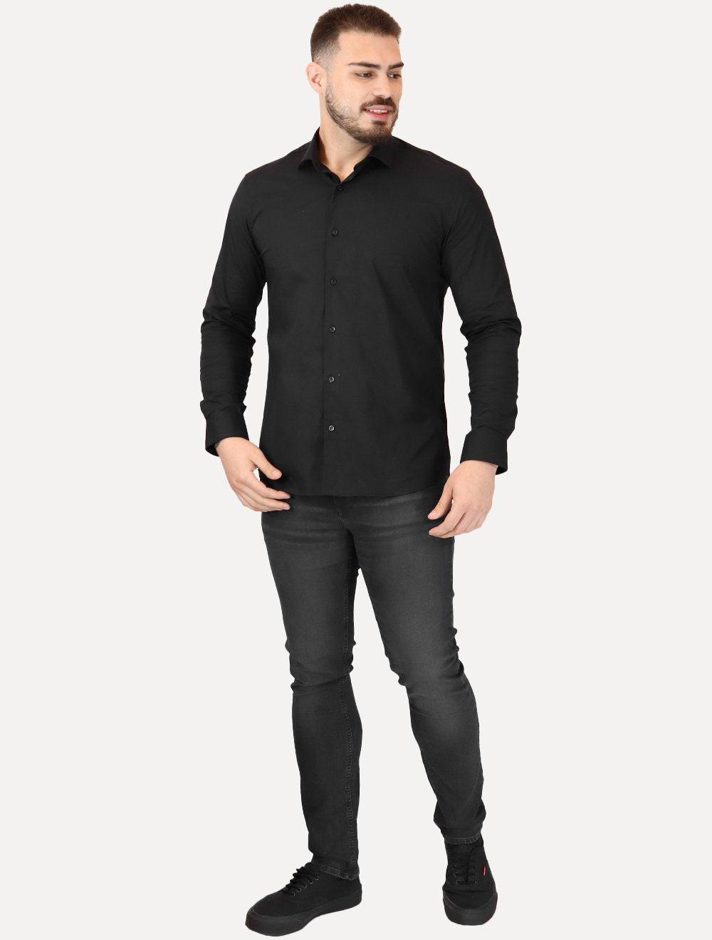 Camisa Aramis Masculina Slim Tricoline Liso Stretch Preta