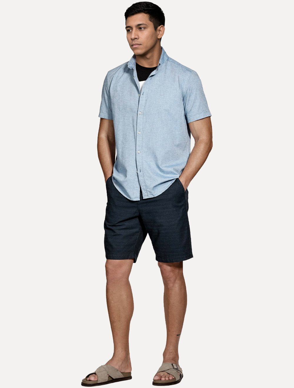 Camisa Aramis Masculina Manga Curta Slim Oxford Planalto Azul Royal