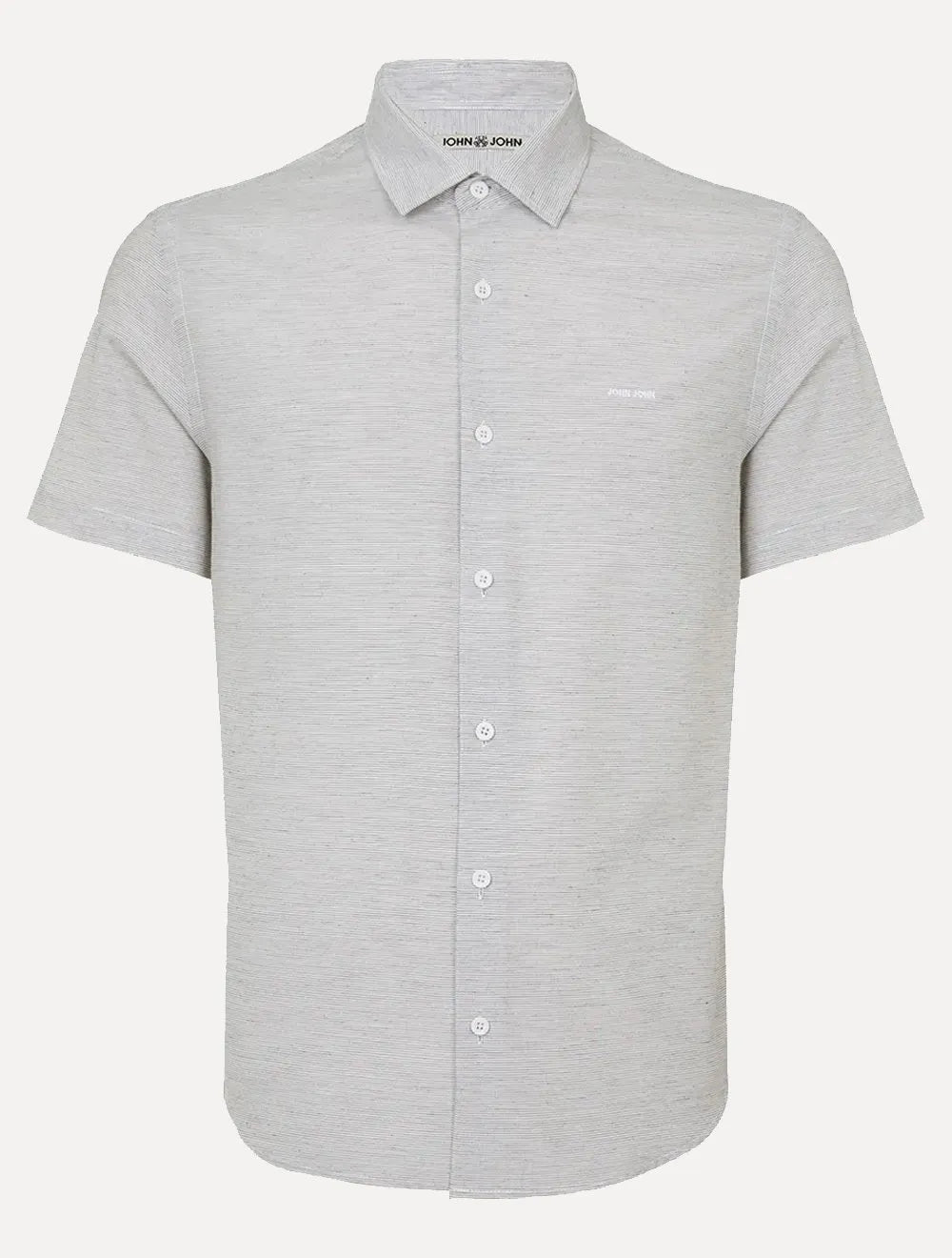 Camisa John John Masculina Manga Curta Stripes Noise Preto Branca