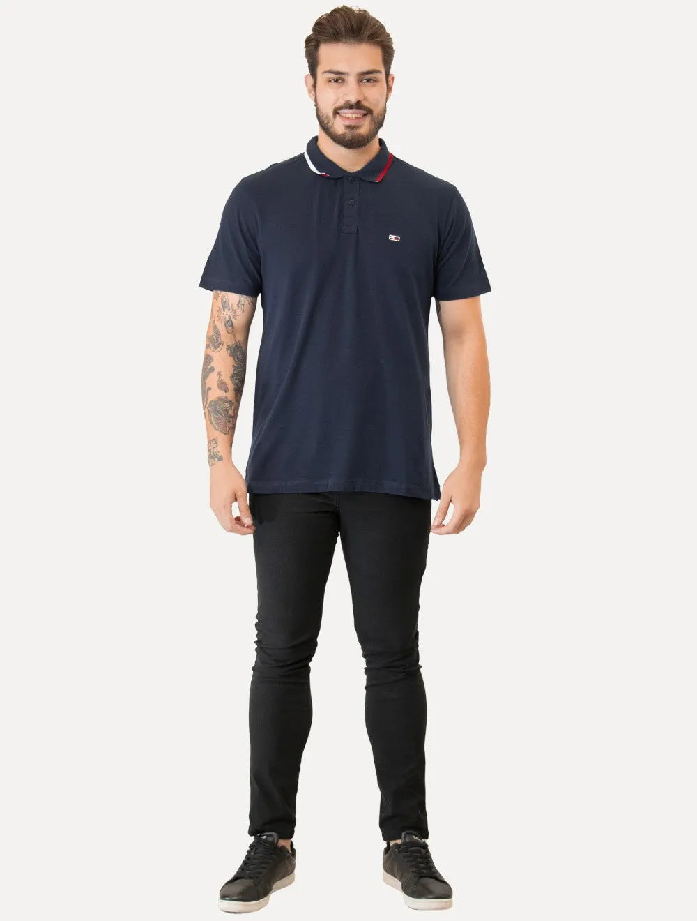 Polo Tommy Jeans Masculina Regular Flag Neck Azul Marinho