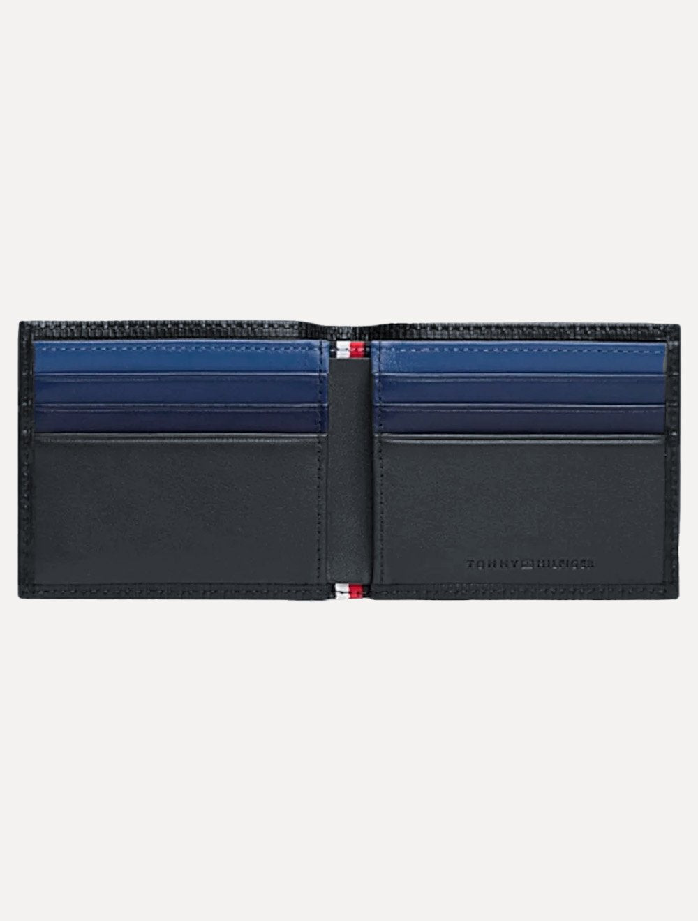 Carteira Tommy Hilfiger Masculina Couro Mini Flag Textura Vertical Azul Marinho