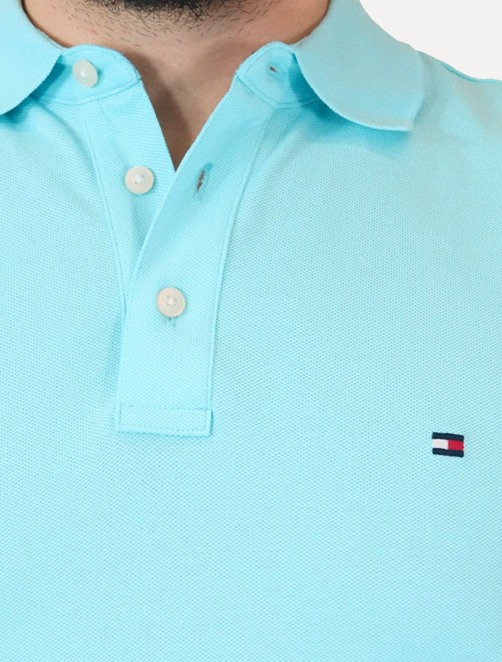 Polo Tommy Hilfiger Masculina Slim Piquet 1985 Dewy Azul Claro
