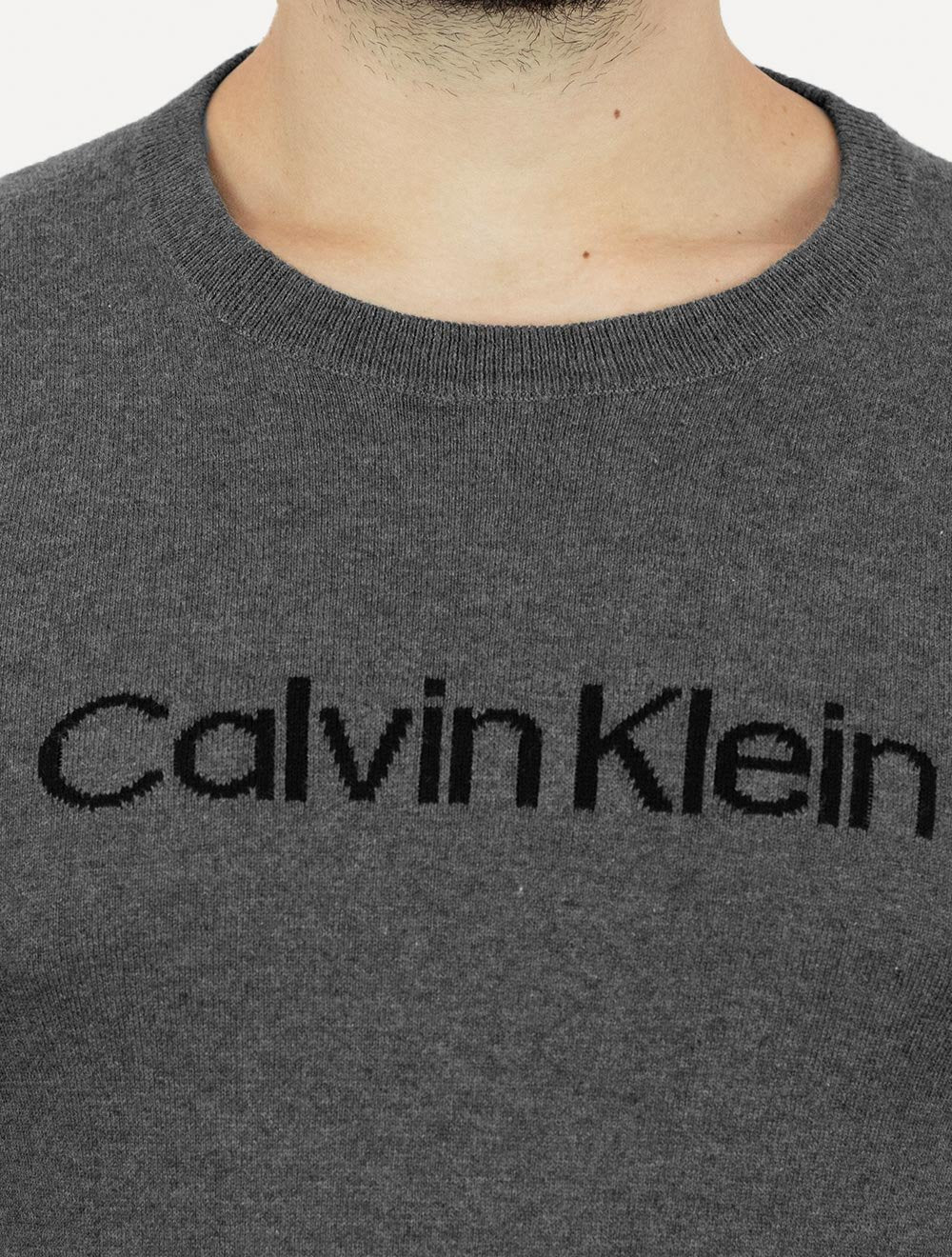 Suéter Calvin Klein Masculina Tricot Front Logo Chumbo