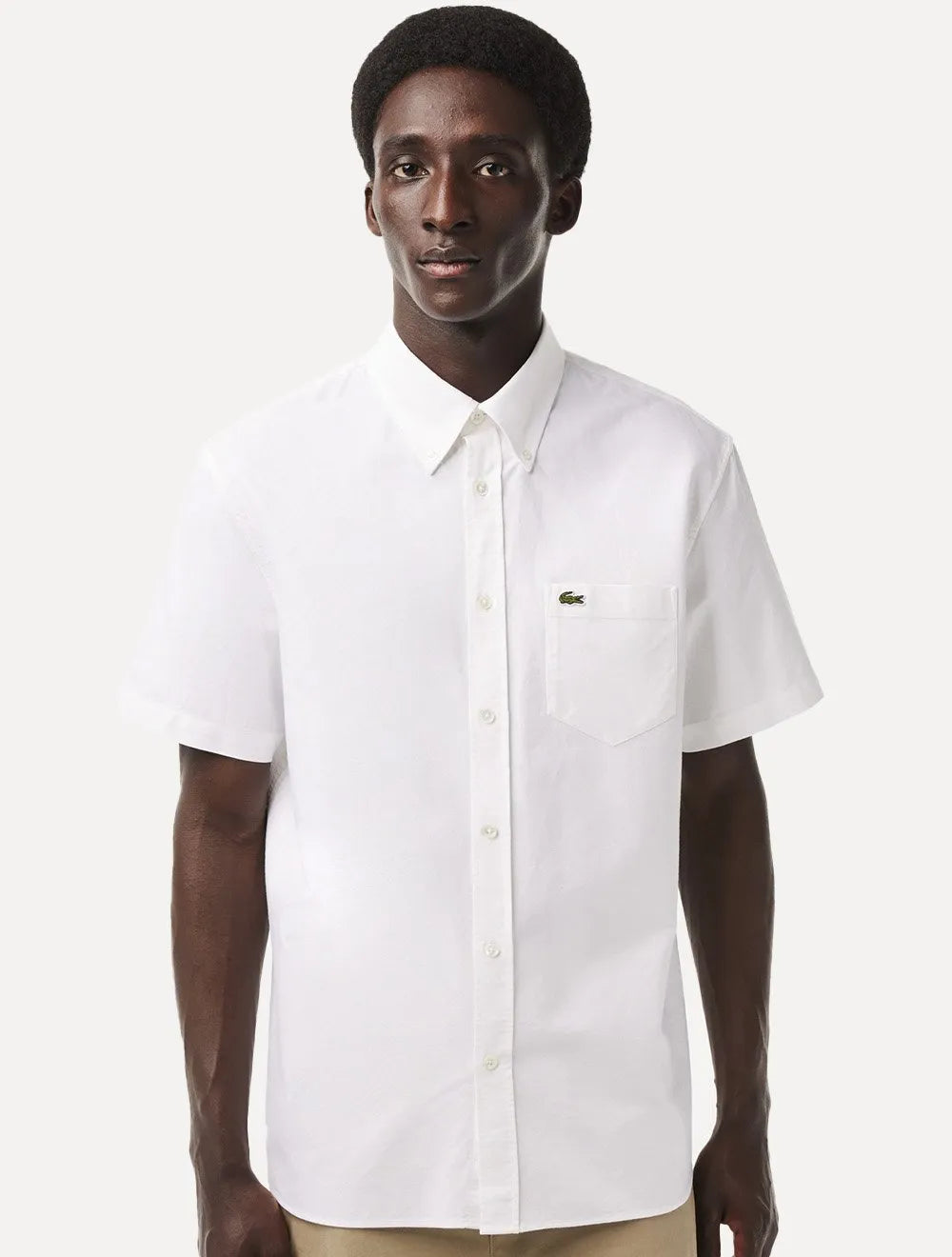 Camisa Lacoste Masculina Manga Curta Regular Oxford Pocket Branca