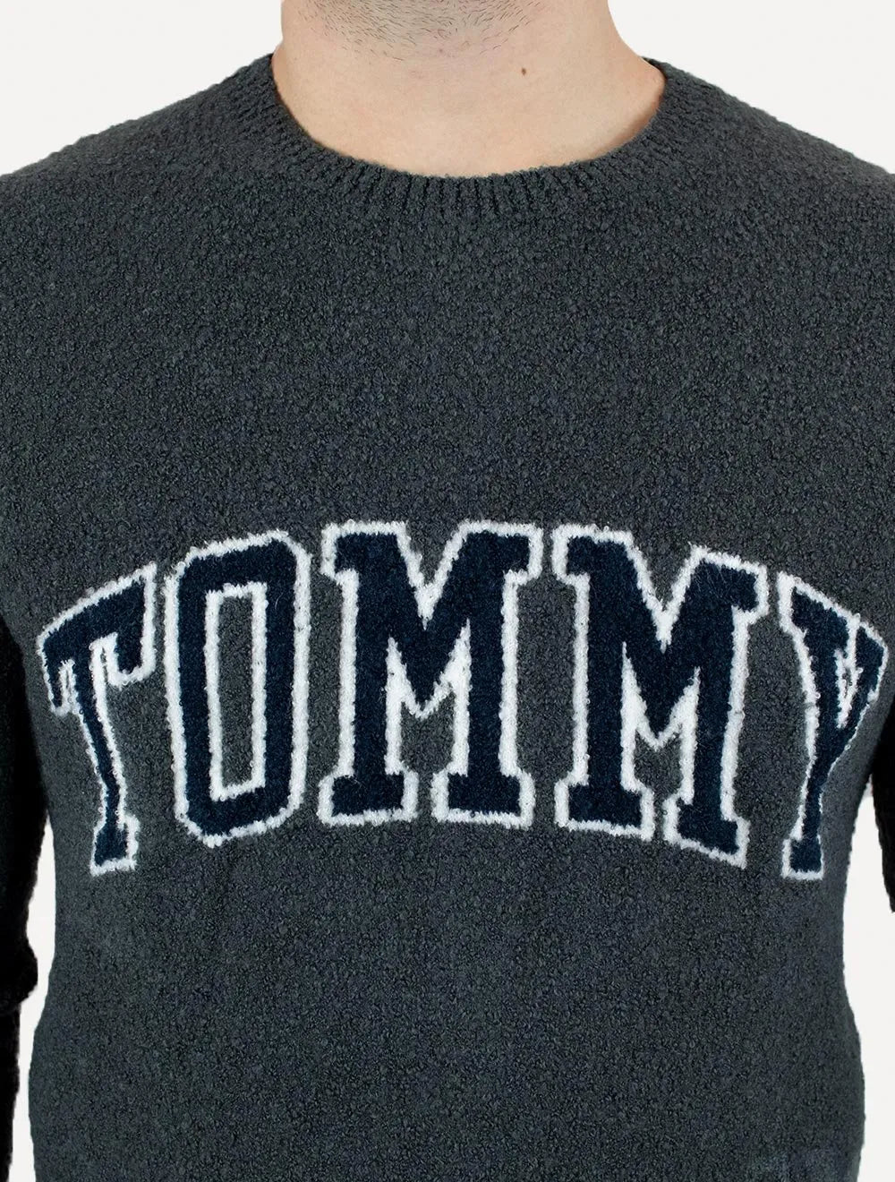 Blusa Tommy Hilfiger Masculina Slim Bouclê Varsity Logo Grafite