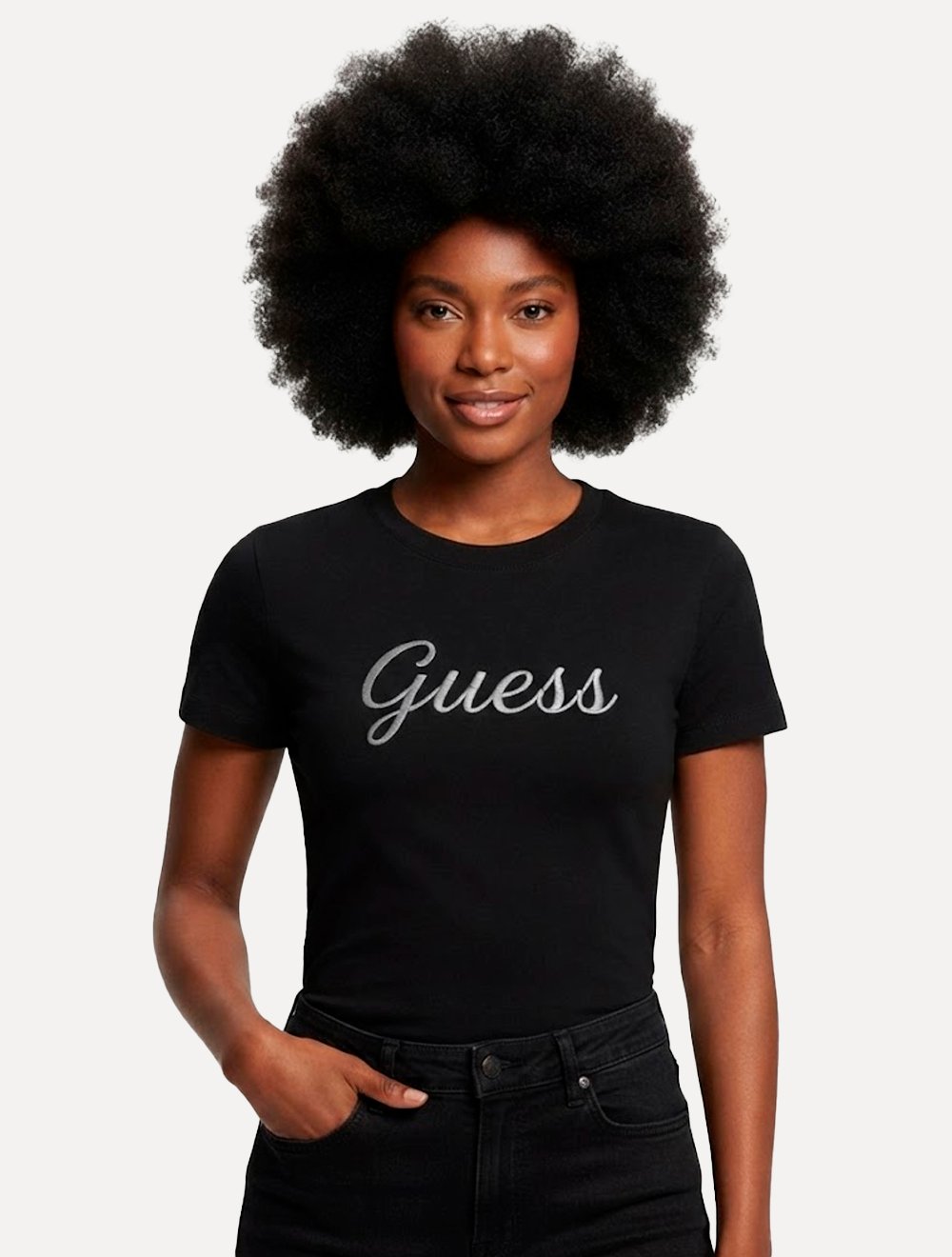 Camiseta Guess Feminina Signature Embroidery Logo Preta