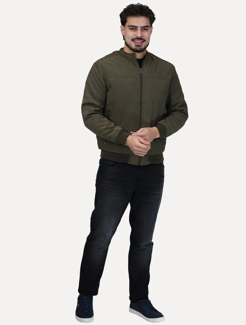 Jaqueta Dixen Masculina Sarja Forrada Zíper Frontal Verde Militar