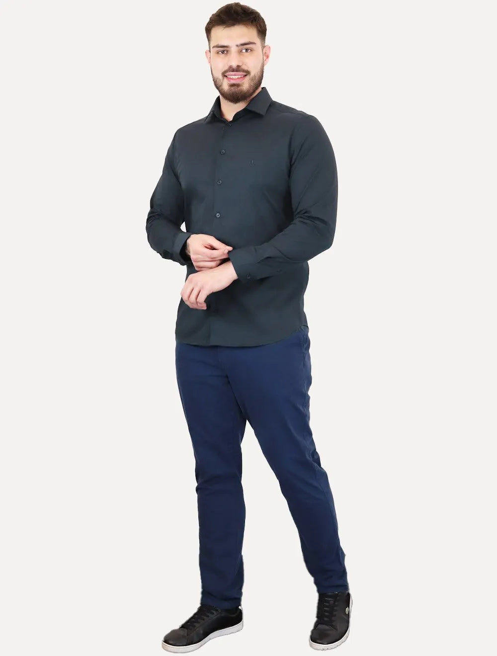 Camisa Dudalina Masculina Milano Tricoline Lisa Stretch Azul Marinho