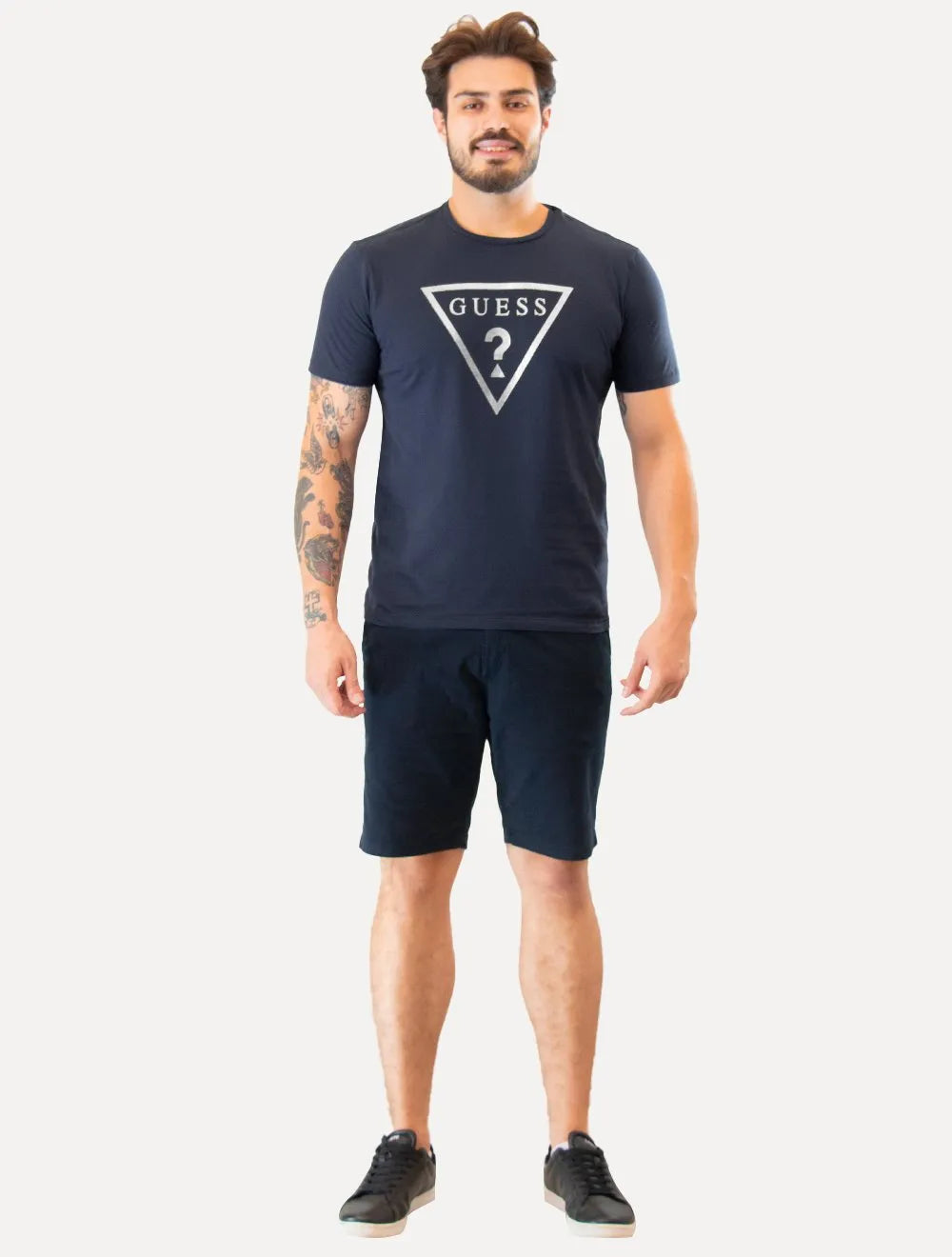Camiseta Guess Masculina Foil Logo Print Azul Marinho