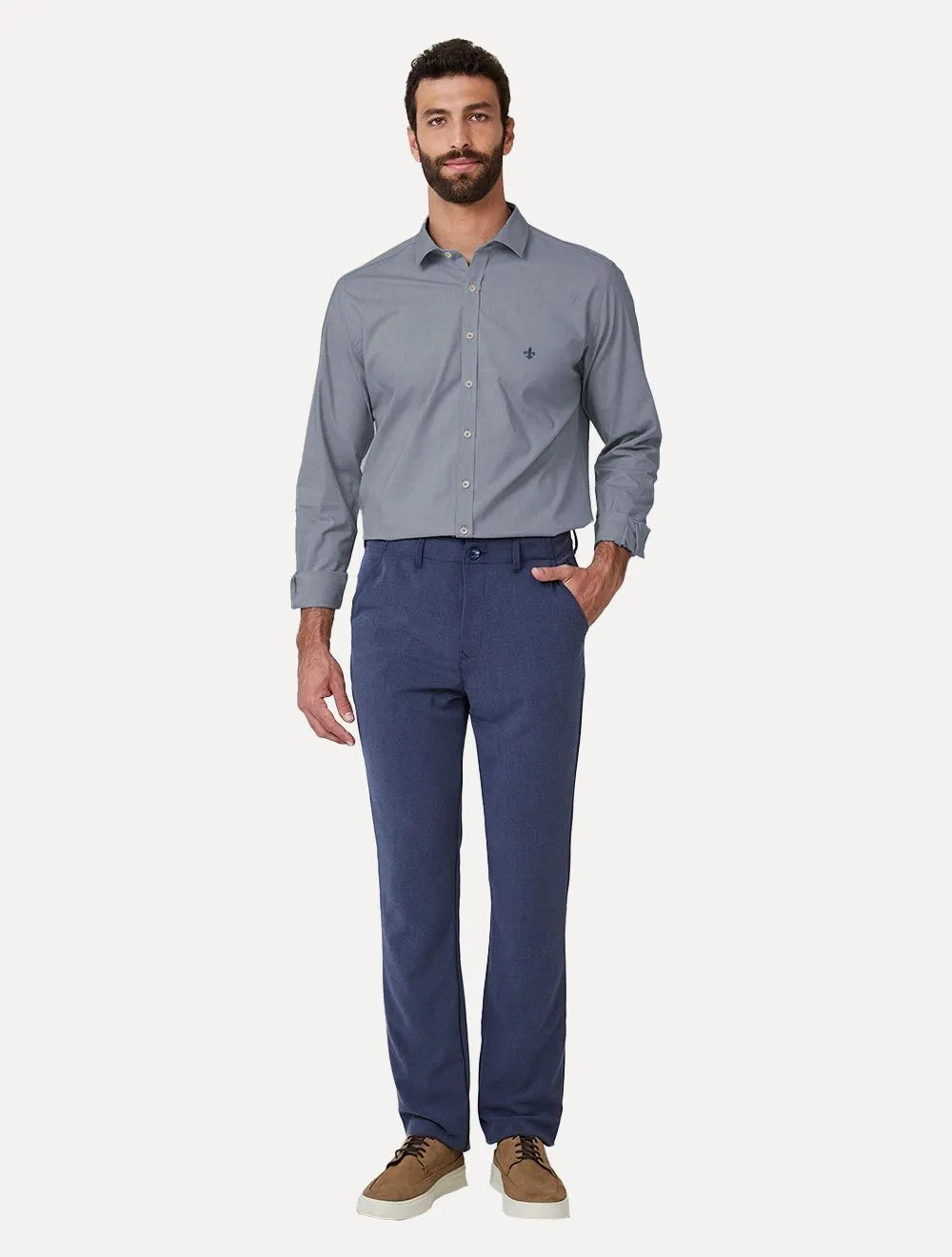 Camisa Dudalina Masculina Slim Lisa Azul Marinho Mescla