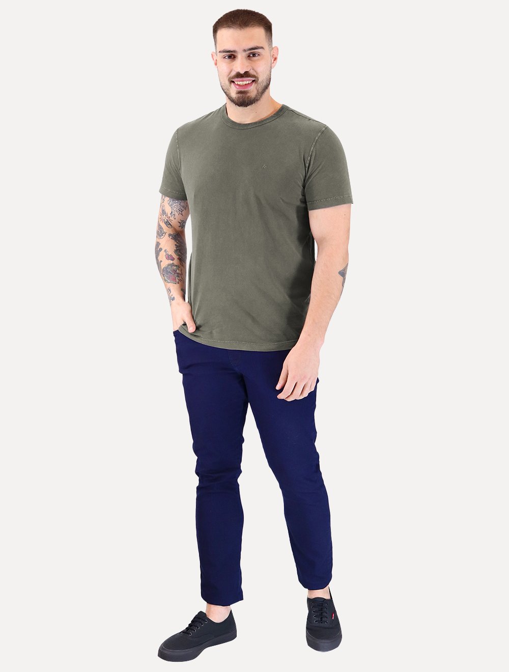 Camiseta Aramis Masculina Regular Piquet Bordado Verde Militar